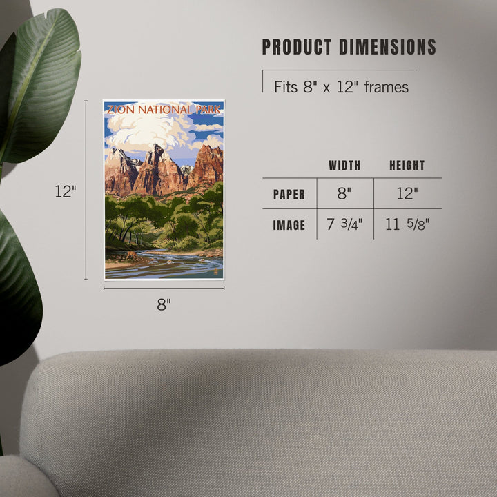 Zion National Park, Utah, Virgin River and Peaks, Art & Giclee Prints Art Lantern Press