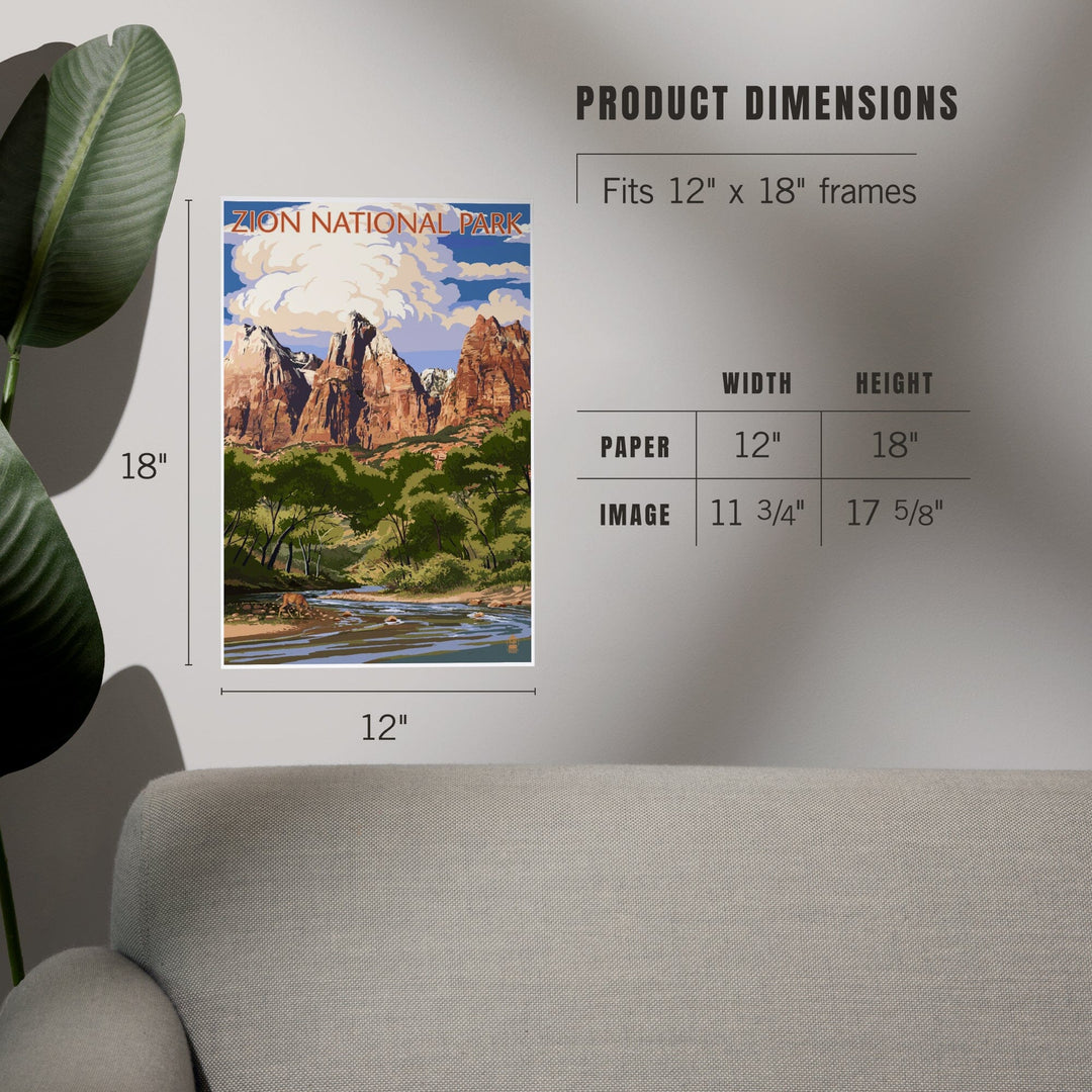 Zion National Park, Utah, Virgin River and Peaks, Art & Giclee Prints Art Lantern Press