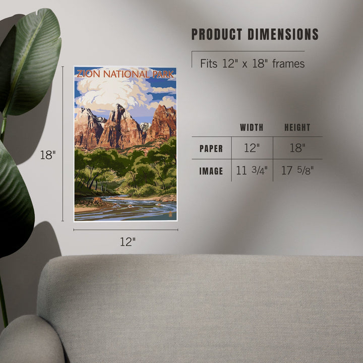 Zion National Park, Utah, Virgin River and Peaks, Art & Giclee Prints Art Lantern Press