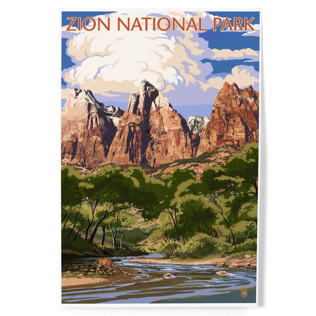 Zion National Park, Utah, Virgin River and Peaks, Art & Giclee Prints Art Lantern Press 8 x 12 Art Print