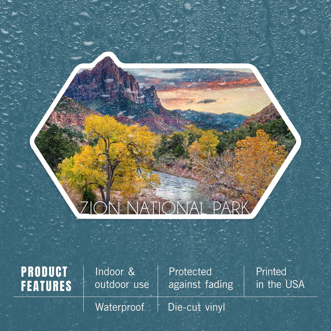 Zion National Park, Utah, Watchman & the Virgin River, Contour, Lantern Press Photography, Vinyl Sticker Sticker Lantern Press 