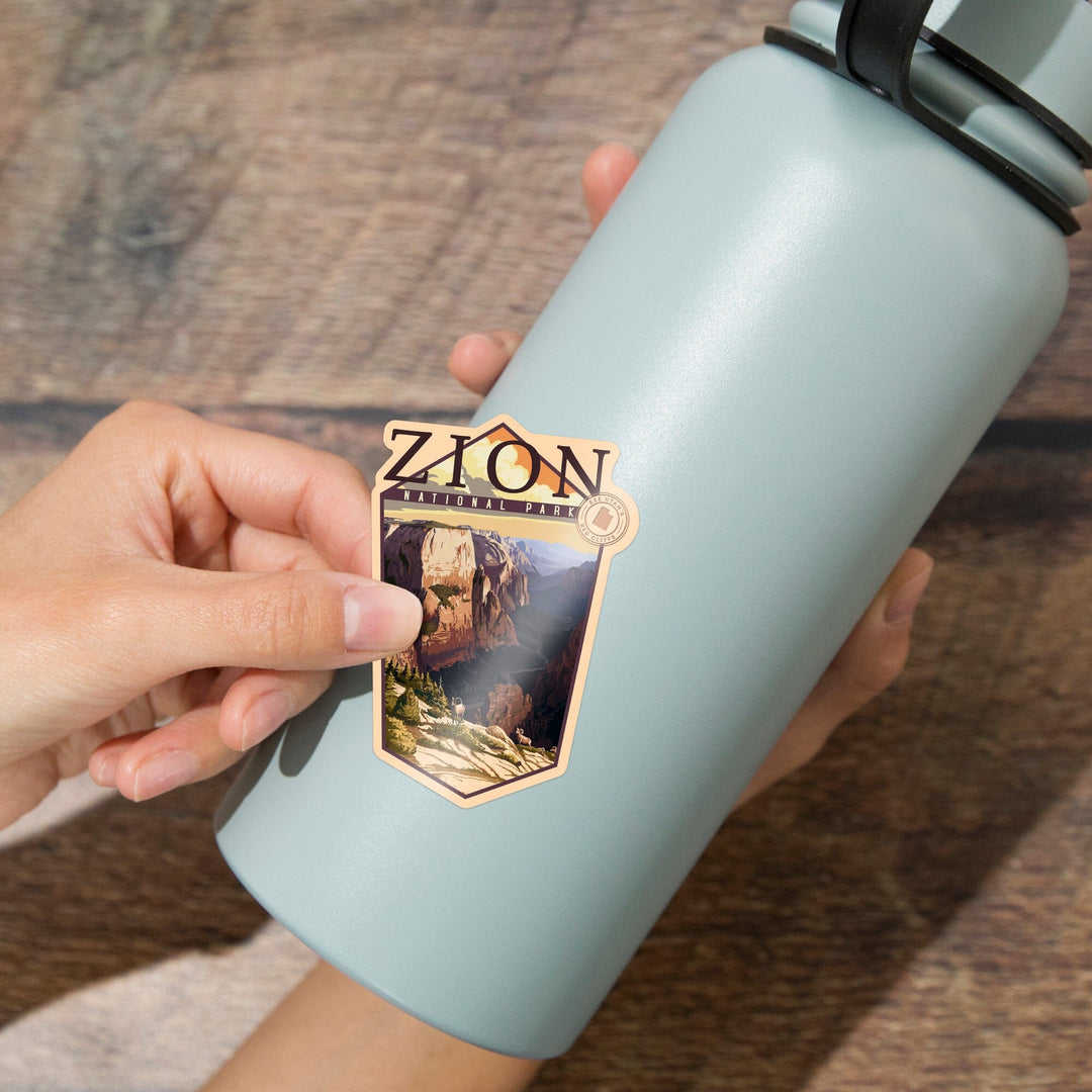 Zion National Park, Utah, Zion Canyon Sunset, Contour, Lantern Press Artwork, Vinyl Sticker Sticker Lantern Press