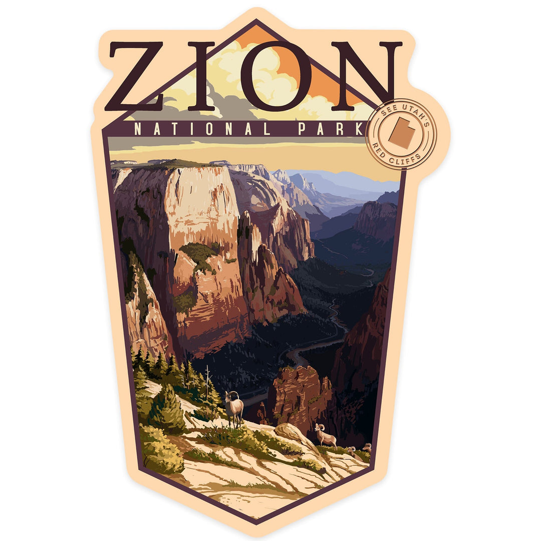 Zion National Park, Utah, Zion Canyon Sunset, Contour, Lantern Press Artwork, Vinyl Sticker Sticker Lantern Press