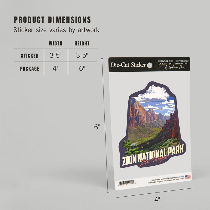 Zion National Park, Utah, Zion Canyon View, Contour, Lantern Press Artwork, Vinyl Sticker Sticker Lantern Press