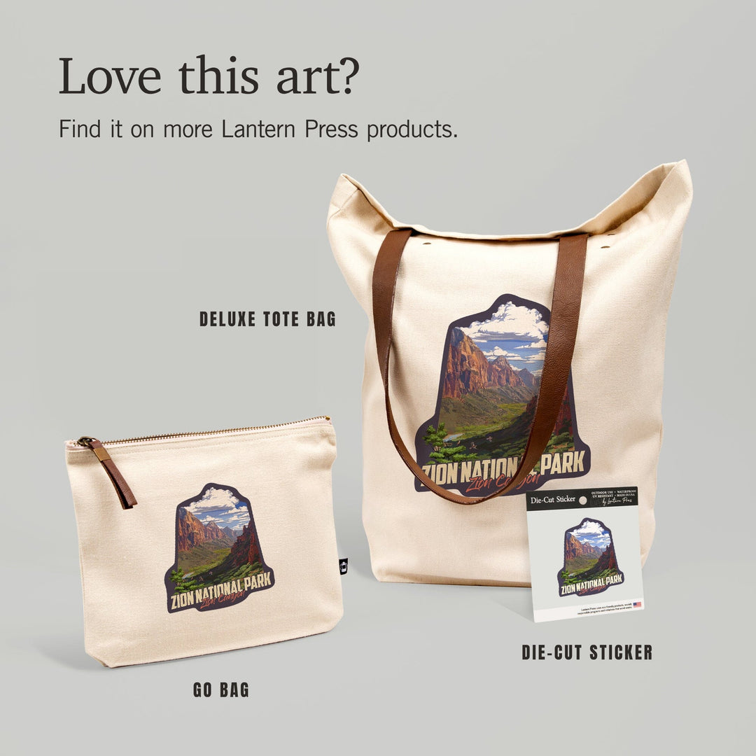 Zion National Park, Utah, Zion Canyon View, Contour, Lantern Press Artwork, Vinyl Sticker Sticker Lantern Press 