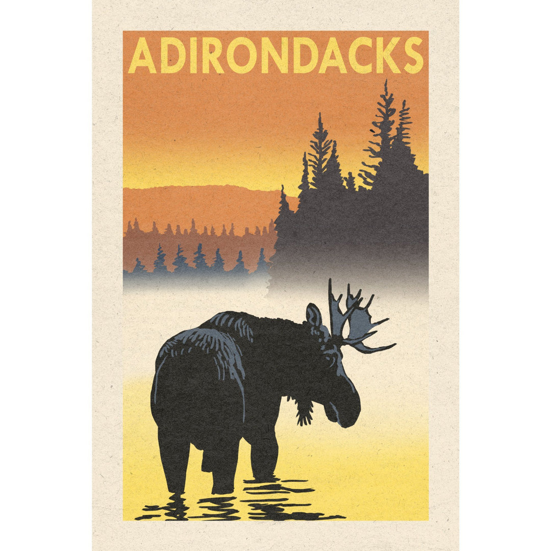 Adirondacks, New York, Moose at Dawn, Lantern Press Artwork, Towels and Aprons Kitchen Lantern Press 