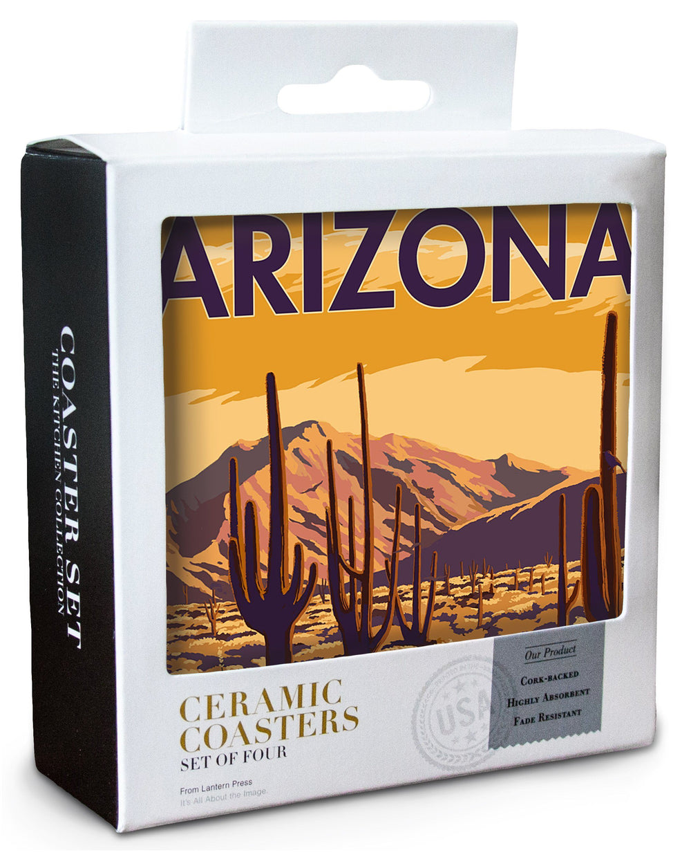 Arizona, Desert Scene with Cactus, Lantern Press Artwork, Coaster Set Coasters Lantern Press 
