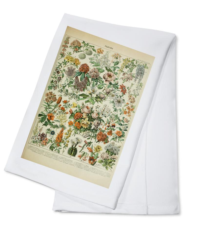 Assorted Flowers, C, Vintage Bookplate, Adolphe Millot Artwork, Towels and Aprons Kitchen Lantern Press 