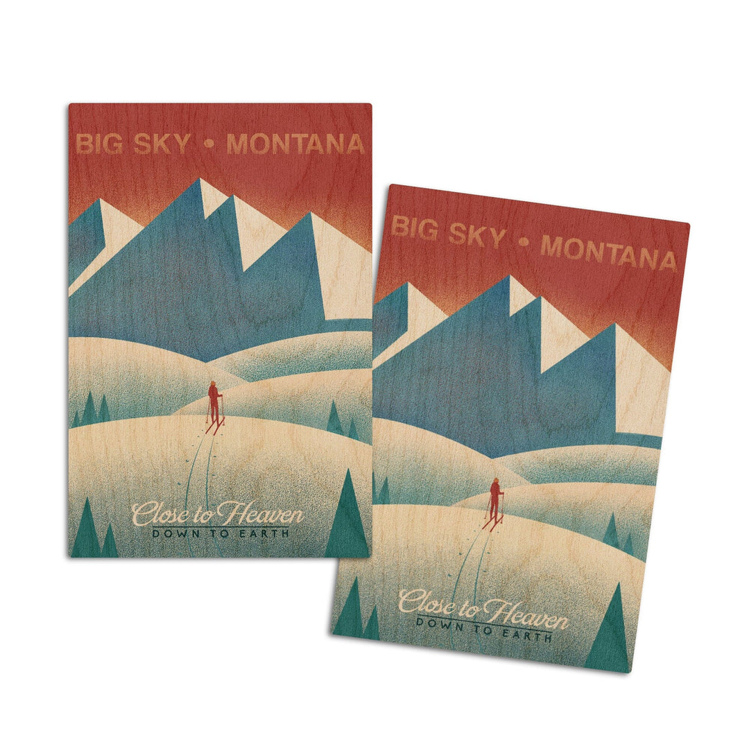 Big Sky, Montana, Skier In the Mountains, Litho, Lantern Press Artwork, Wood Signs and Postcards - Lantern Press
