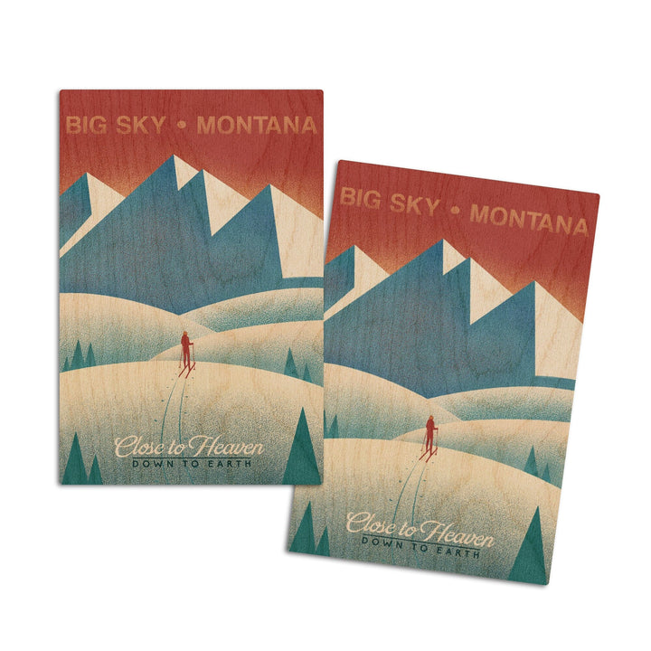 Big Sky, Montana, Skier In the Mountains, Litho, Lantern Press Artwork, Wood Signs and Postcards - Lantern Press