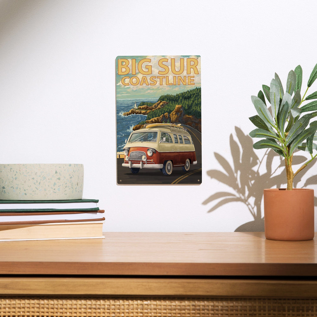 Big Sur, California, Camper Van, Lantern Press Artwork, Wood Signs and Postcards - Lantern Press