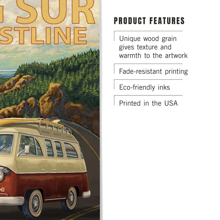 Big Sur, California, Camper Van, Lantern Press Artwork, Wood Signs and Postcards - Lantern Press