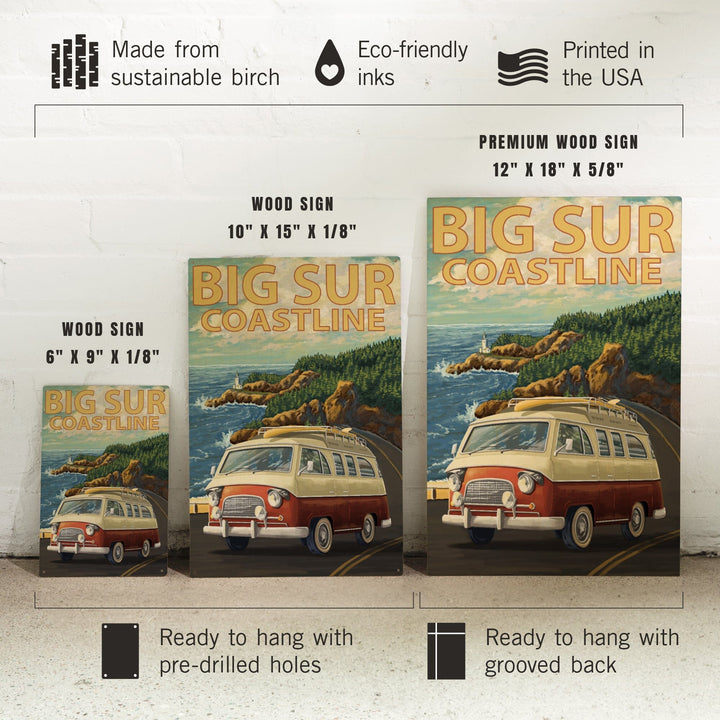 Big Sur, California, Camper Van, Lantern Press Artwork, Wood Signs and Postcards - Lantern Press