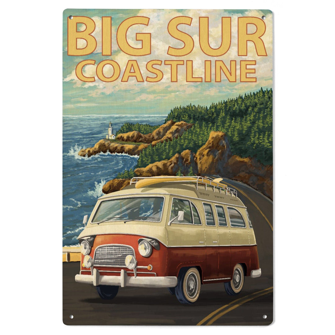 Big Sur, California, Camper Van, Lantern Press Artwork, Wood Signs and Postcards - Lantern Press