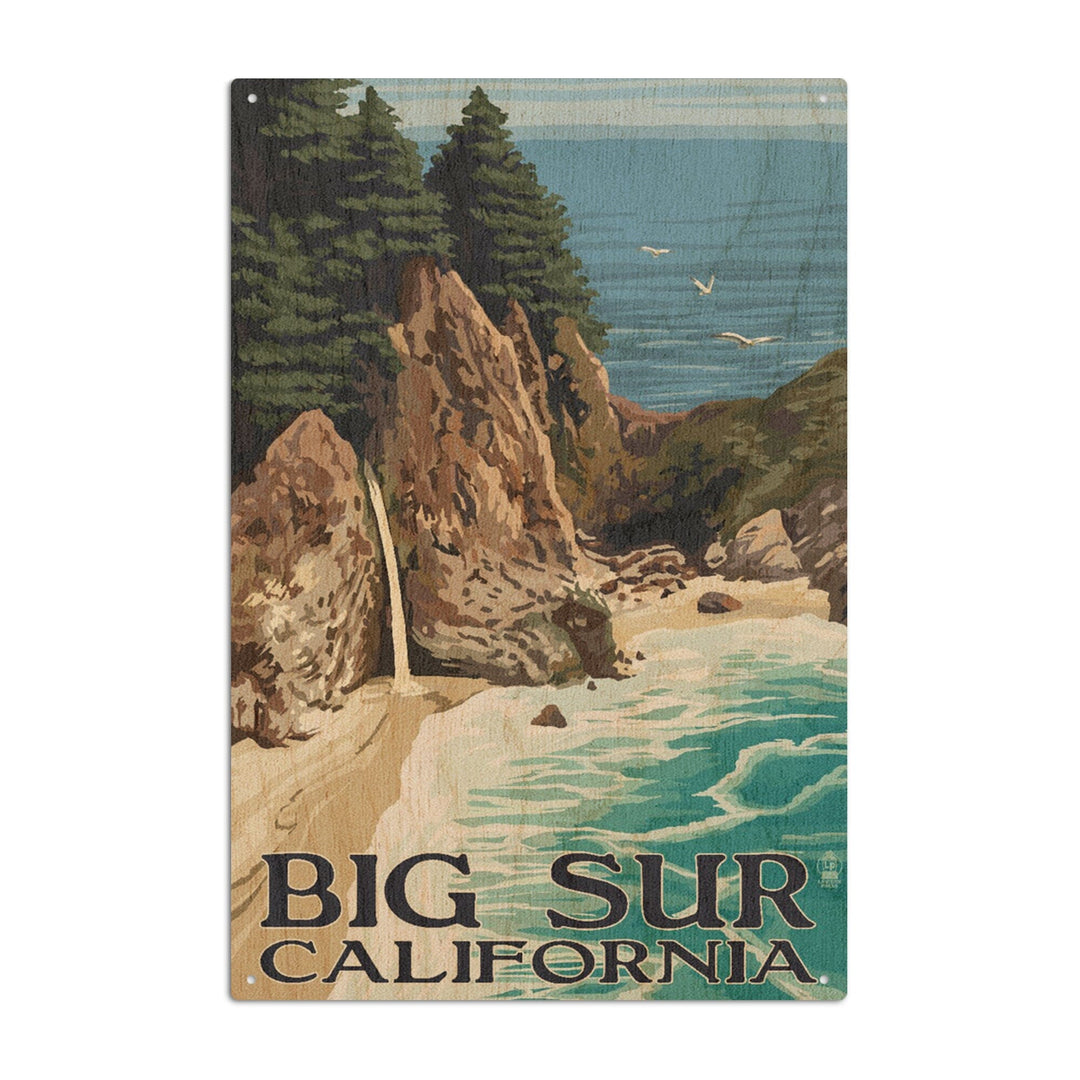 Big Sur, California, McWay Falls, Lantern Press Artwork, Wood Signs and Postcards - Lantern Press