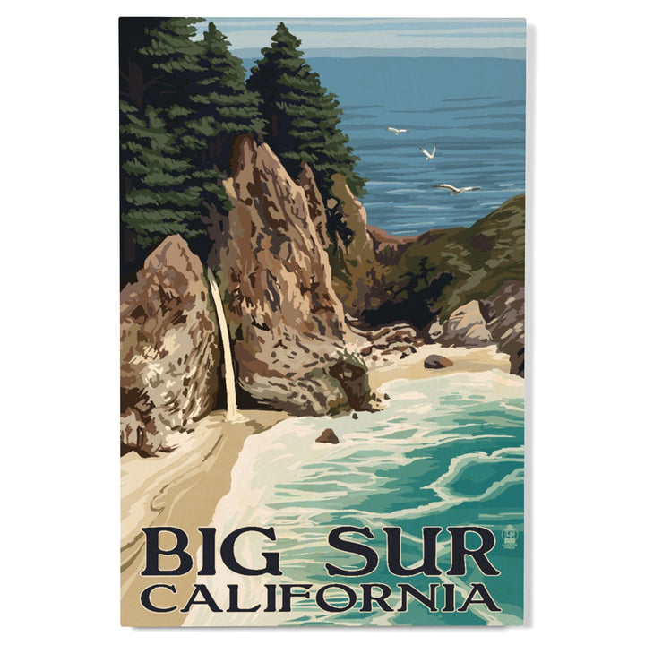 Big Sur, California, McWay Falls, Lantern Press Artwork, Wood Signs and Postcards - Lantern Press