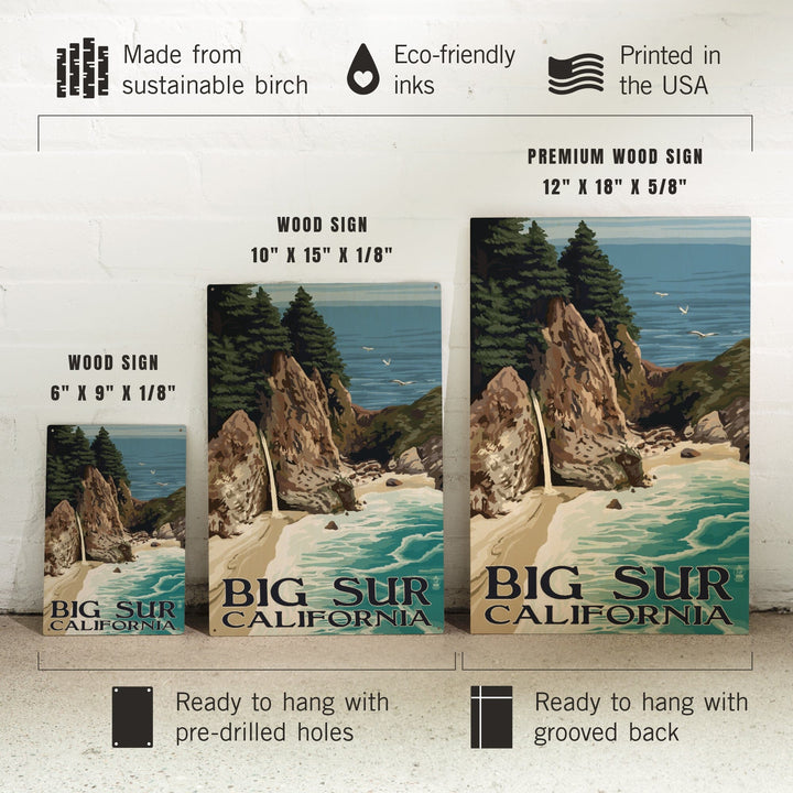 Big Sur, California, McWay Falls, Lantern Press Artwork, Wood Signs and Postcards - Lantern Press