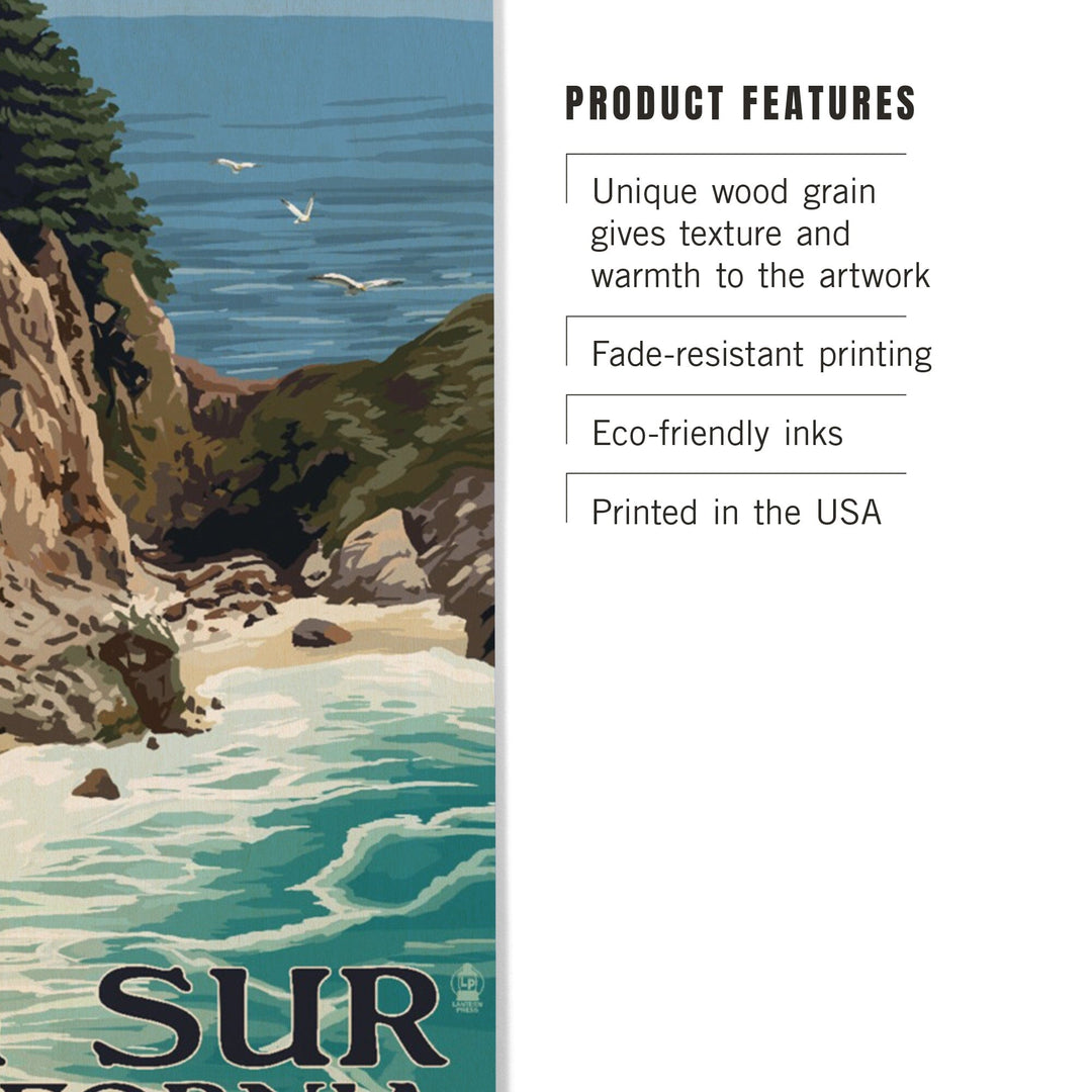 Big Sur, California, McWay Falls, Lantern Press Artwork, Wood Signs and Postcards - Lantern Press