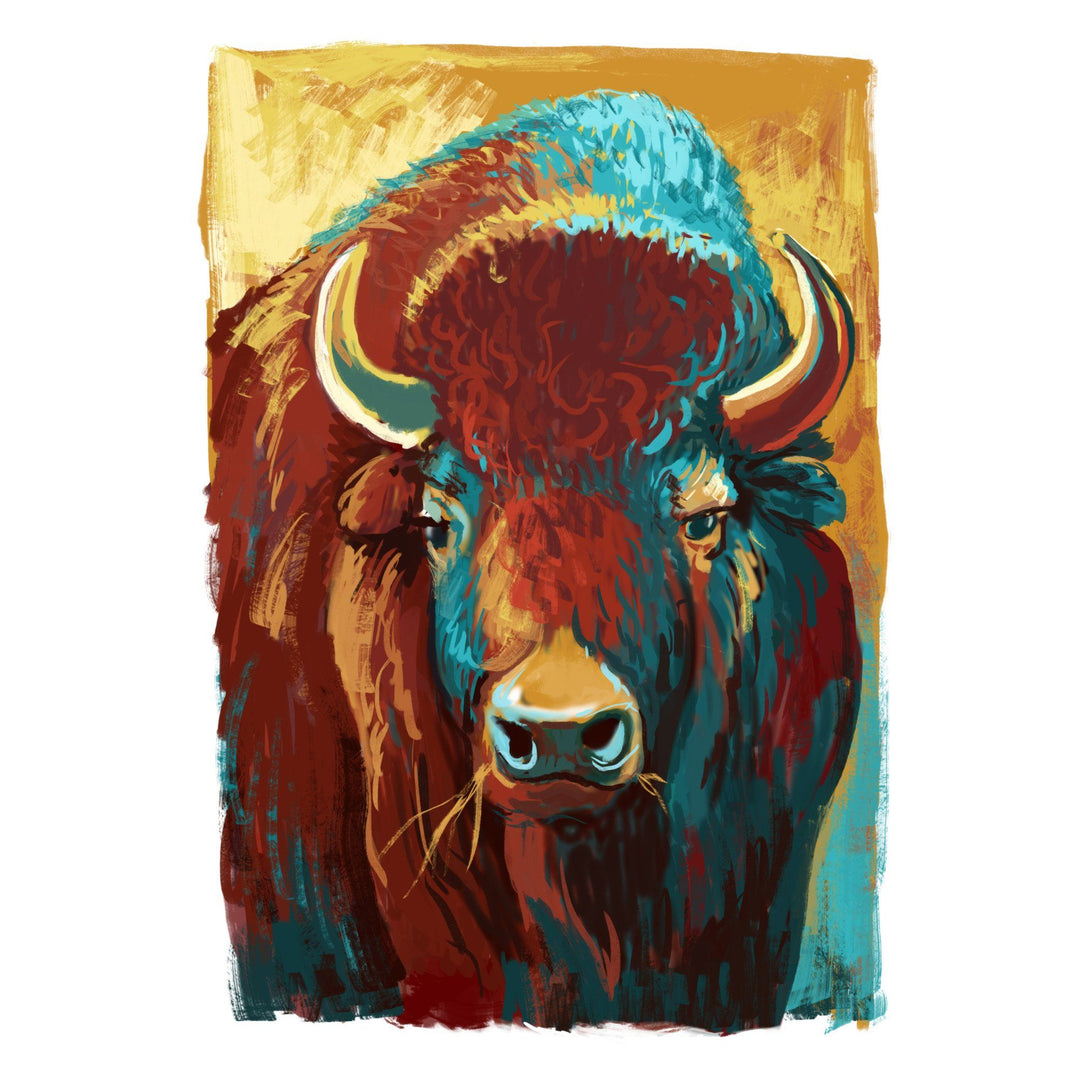 Bison, Vivid, Lantern Press Artwork, Stretched Canvas - Lantern Press