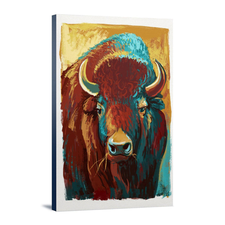 Bison, Vivid, Lantern Press Artwork, Stretched Canvas - Lantern Press