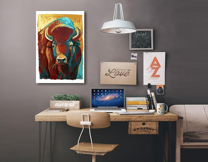 Bison, Vivid, Lantern Press Artwork, Stretched Canvas - Lantern Press