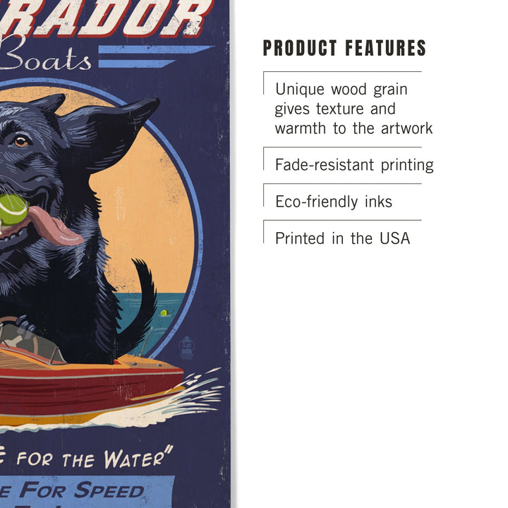 Black Labrador, Retro Boats Ad, Lantern Press Artwork, Wood Signs and Postcards - Lantern Press