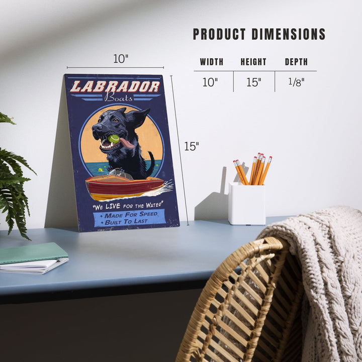 Black Labrador, Retro Boats Ad, Lantern Press Artwork, Wood Signs and Postcards - Lantern Press