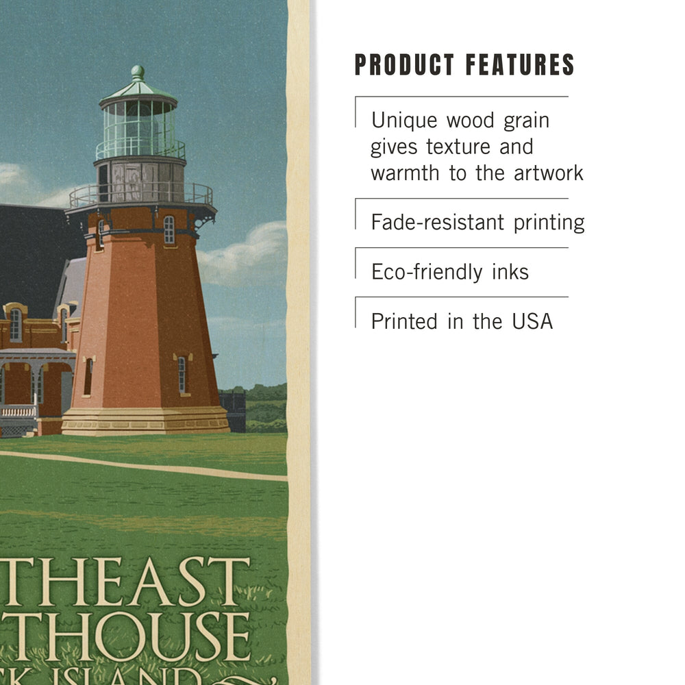 Block Island, Rhode Island, South East Lighthouse, Letterpress, Lantern Press Artwork, Wood Signs and Postcards - Lantern Press