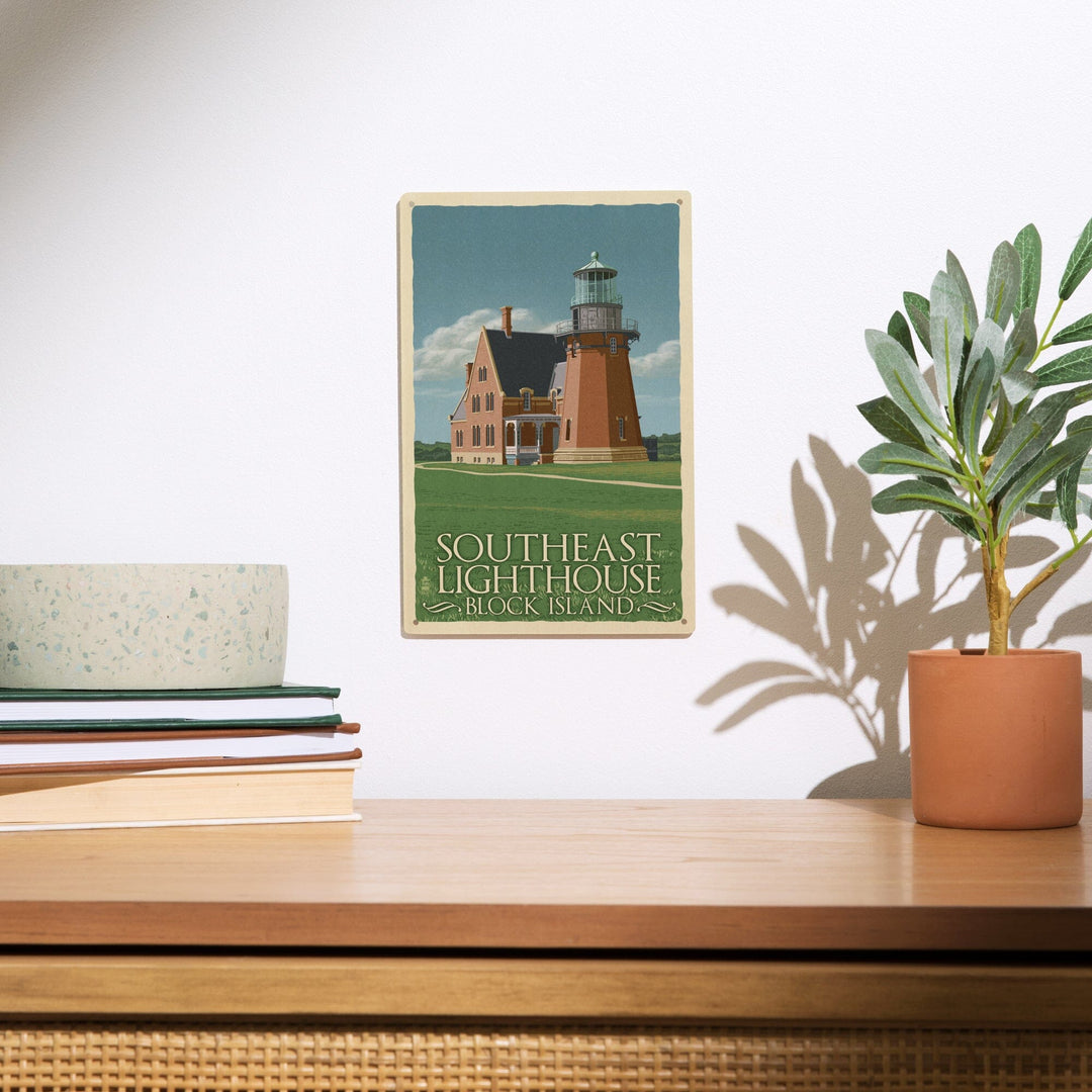 Block Island, Rhode Island, South East Lighthouse, Letterpress, Lantern Press Artwork, Wood Signs and Postcards - Lantern Press