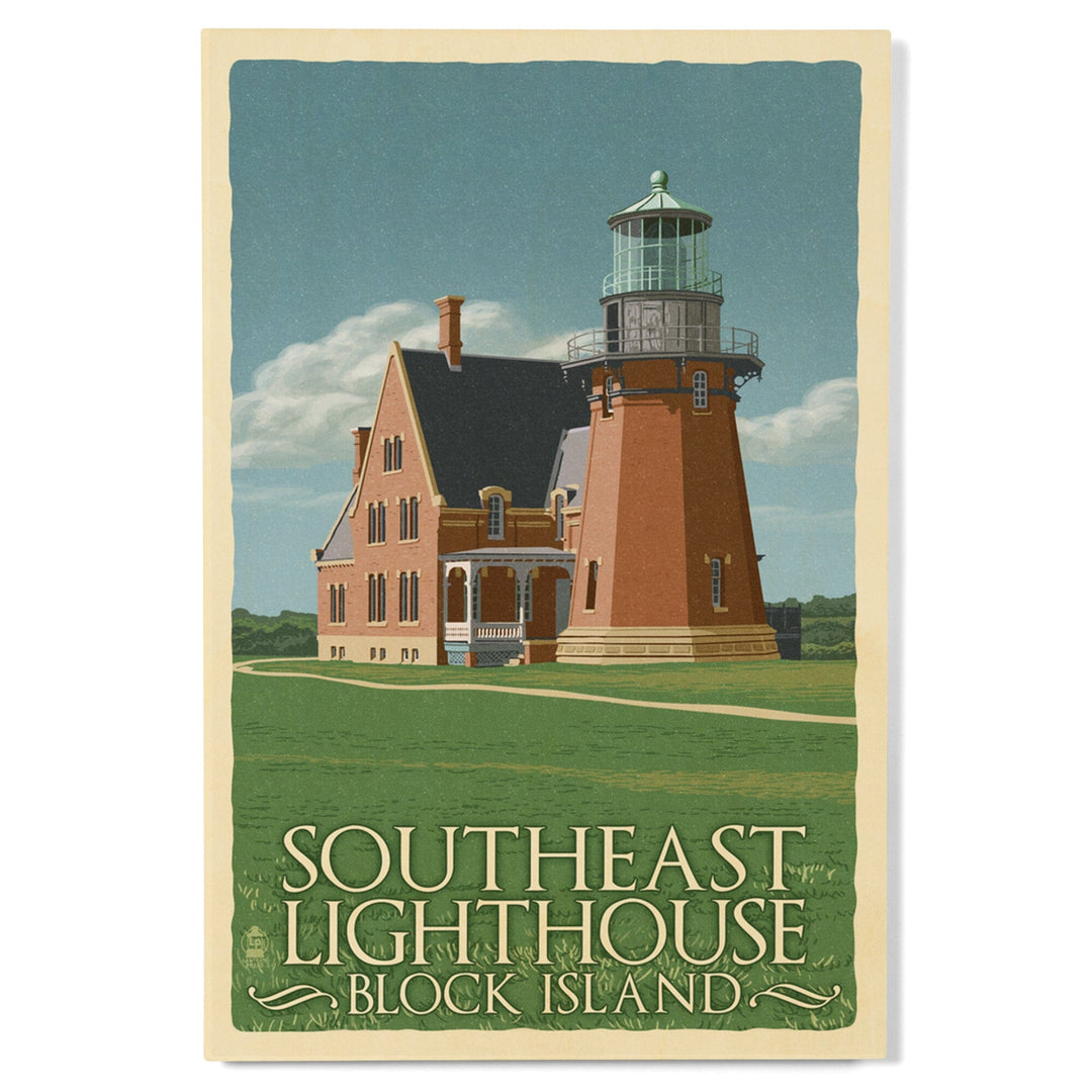 Block Island, Rhode Island, South East Lighthouse, Letterpress, Lantern Press Artwork, Wood Signs and Postcards - Lantern Press