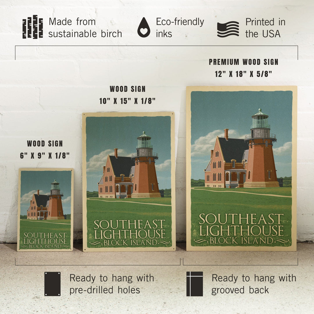 Block Island, Rhode Island, South East Lighthouse, Letterpress, Lantern Press Artwork, Wood Signs and Postcards - Lantern Press