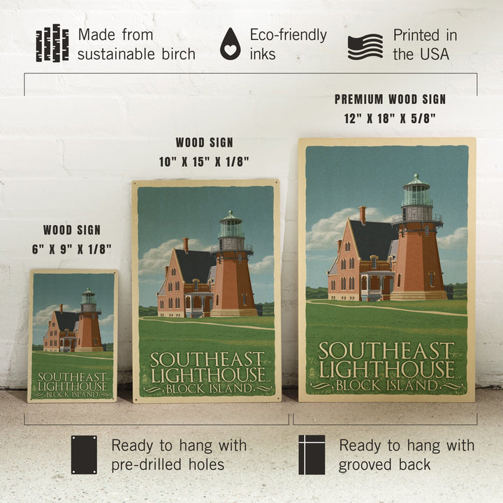 Block Island, Rhode Island, South East Lighthouse, Letterpress, Lantern Press Artwork, Wood Signs and Postcards - Lantern Press