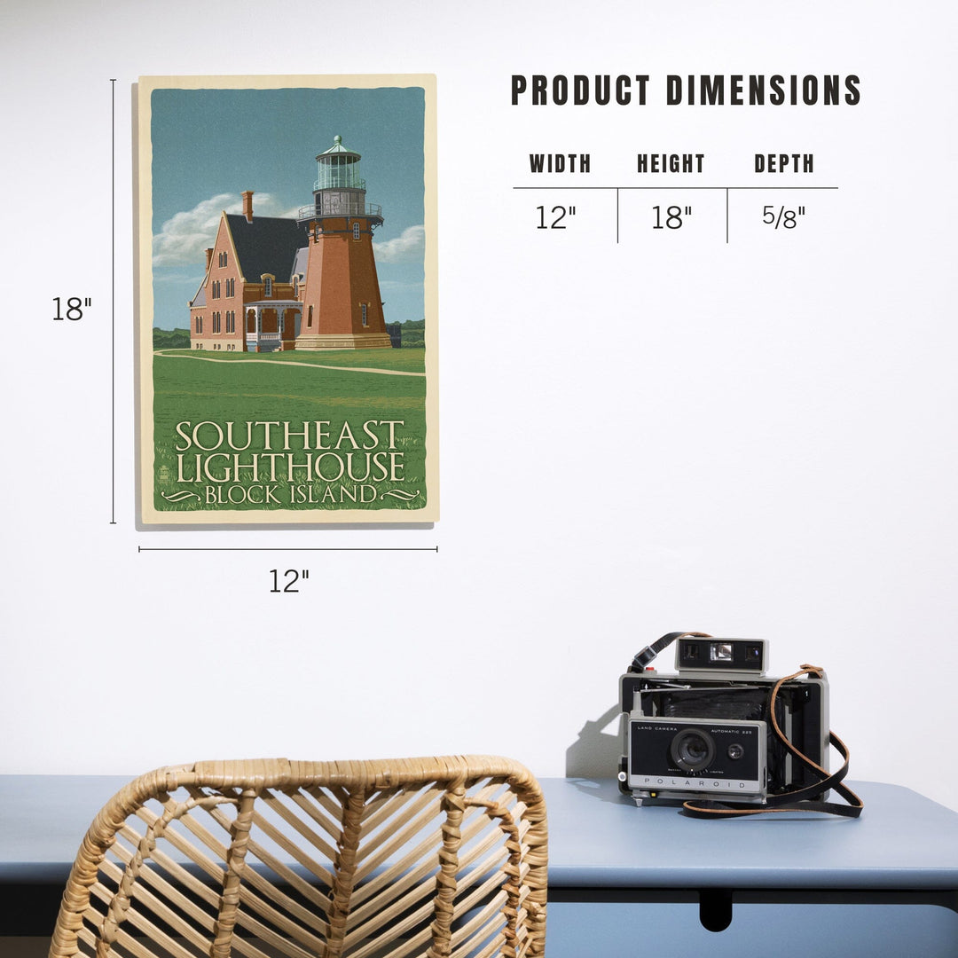 Block Island, Rhode Island, South East Lighthouse, Letterpress, Lantern Press Artwork, Wood Signs and Postcards - Lantern Press