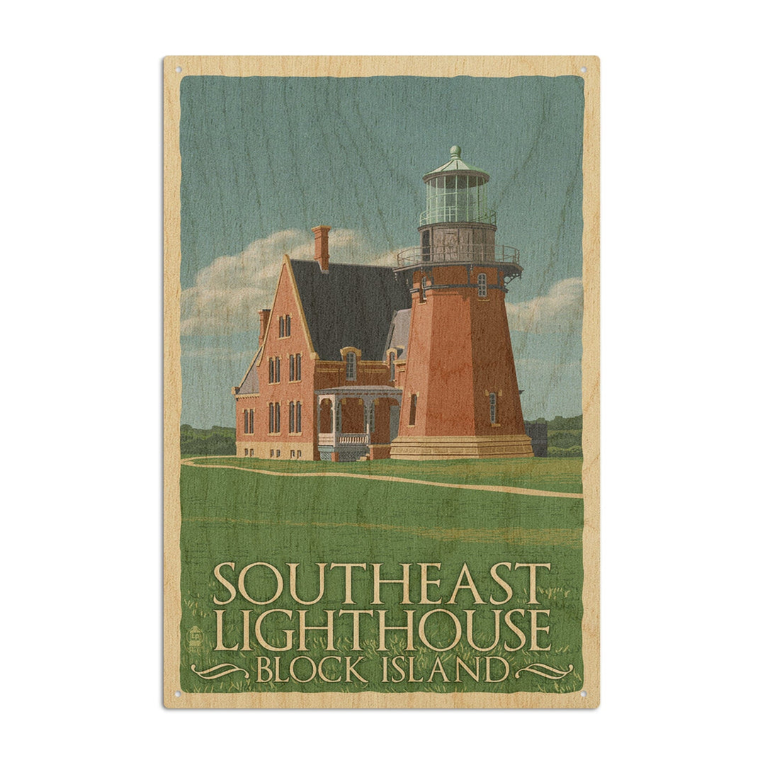 Block Island, Rhode Island, South East Lighthouse, Letterpress, Lantern Press Artwork, Wood Signs and Postcards - Lantern Press