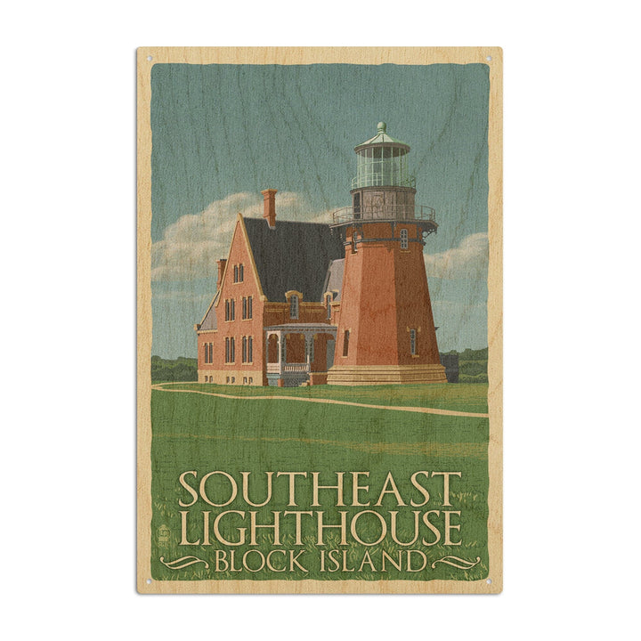 Block Island, Rhode Island, South East Lighthouse, Letterpress, Lantern Press Artwork, Wood Signs and Postcards - Lantern Press
