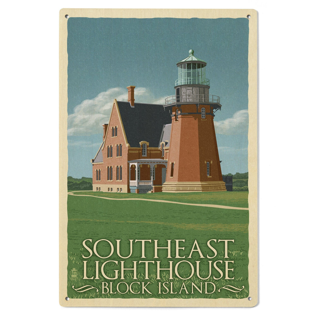 Block Island, Rhode Island, South East Lighthouse, Letterpress, Lantern Press Artwork, Wood Signs and Postcards - Lantern Press