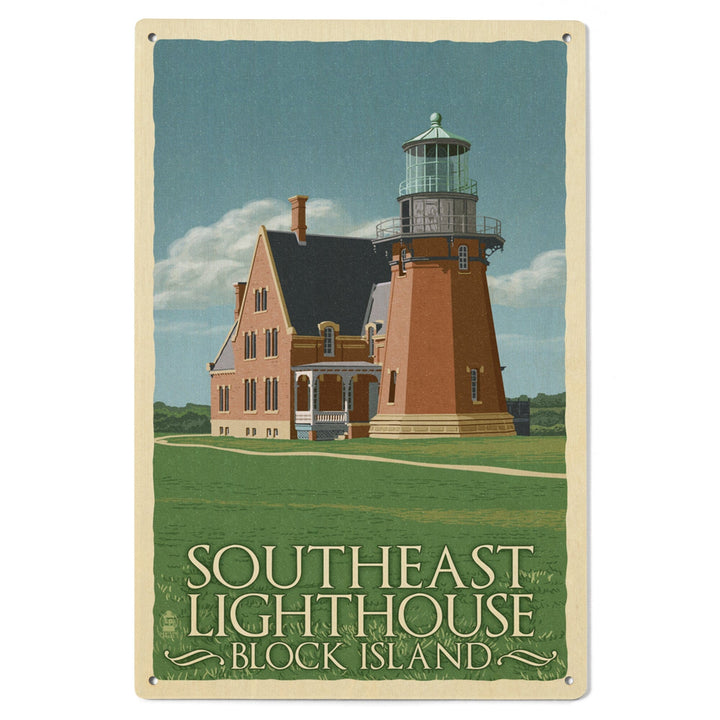 Block Island, Rhode Island, South East Lighthouse, Letterpress, Lantern Press Artwork, Wood Signs and Postcards - Lantern Press
