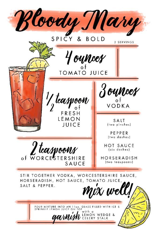 Bloody Mary, Cocktail Recipe, Art & Giclee Prints - Lantern Press