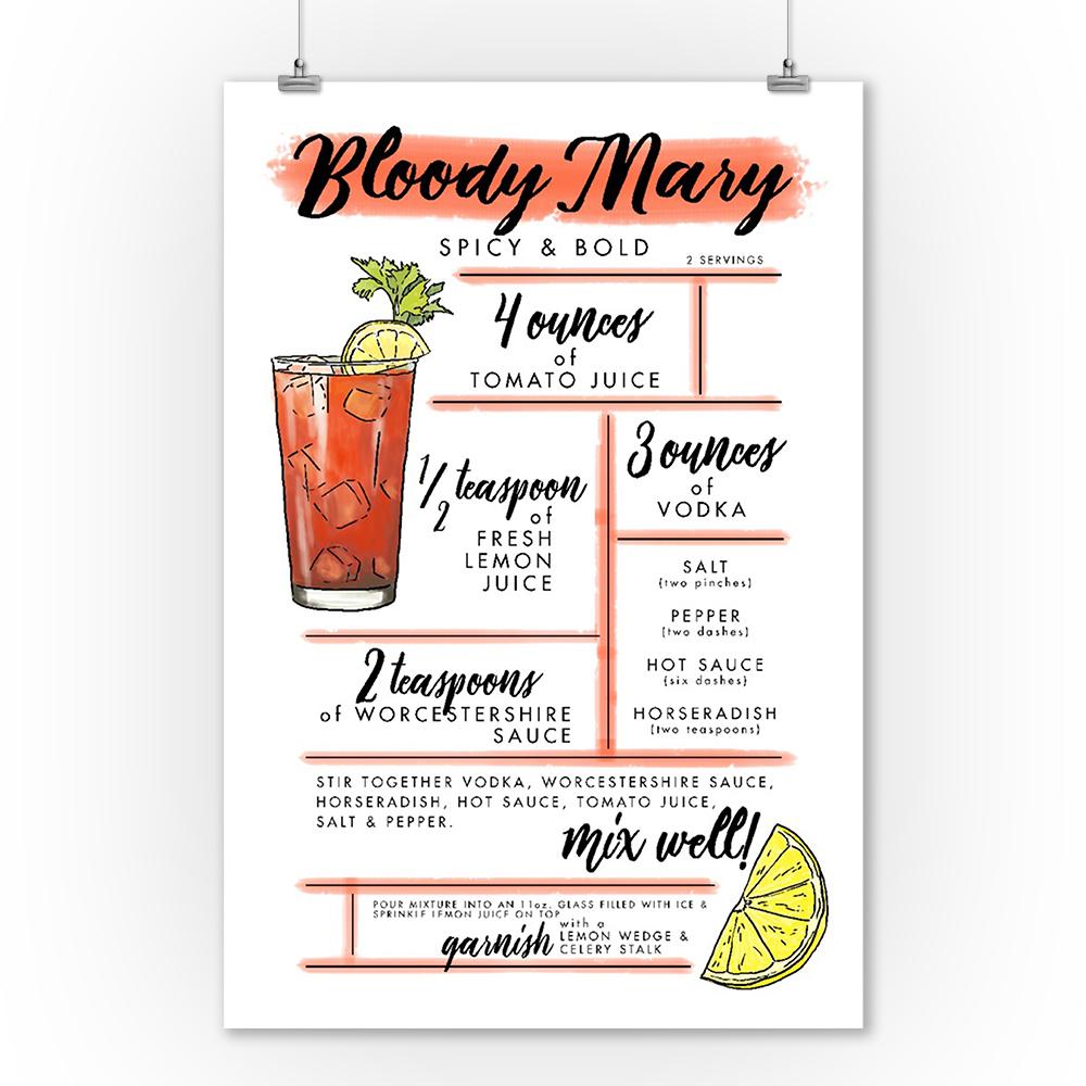 Bloody Mary, Cocktail Recipe, Art & Giclee Prints - Lantern Press