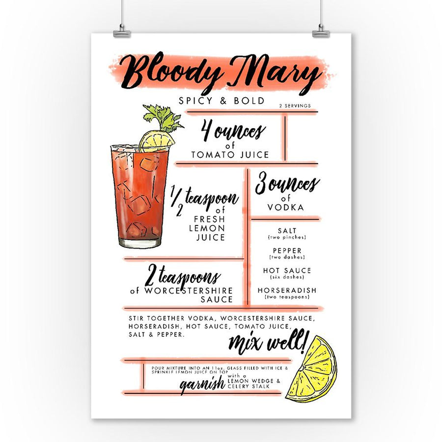 Bloody Mary, Cocktail Recipe, Art & Giclee Prints - Lantern Press