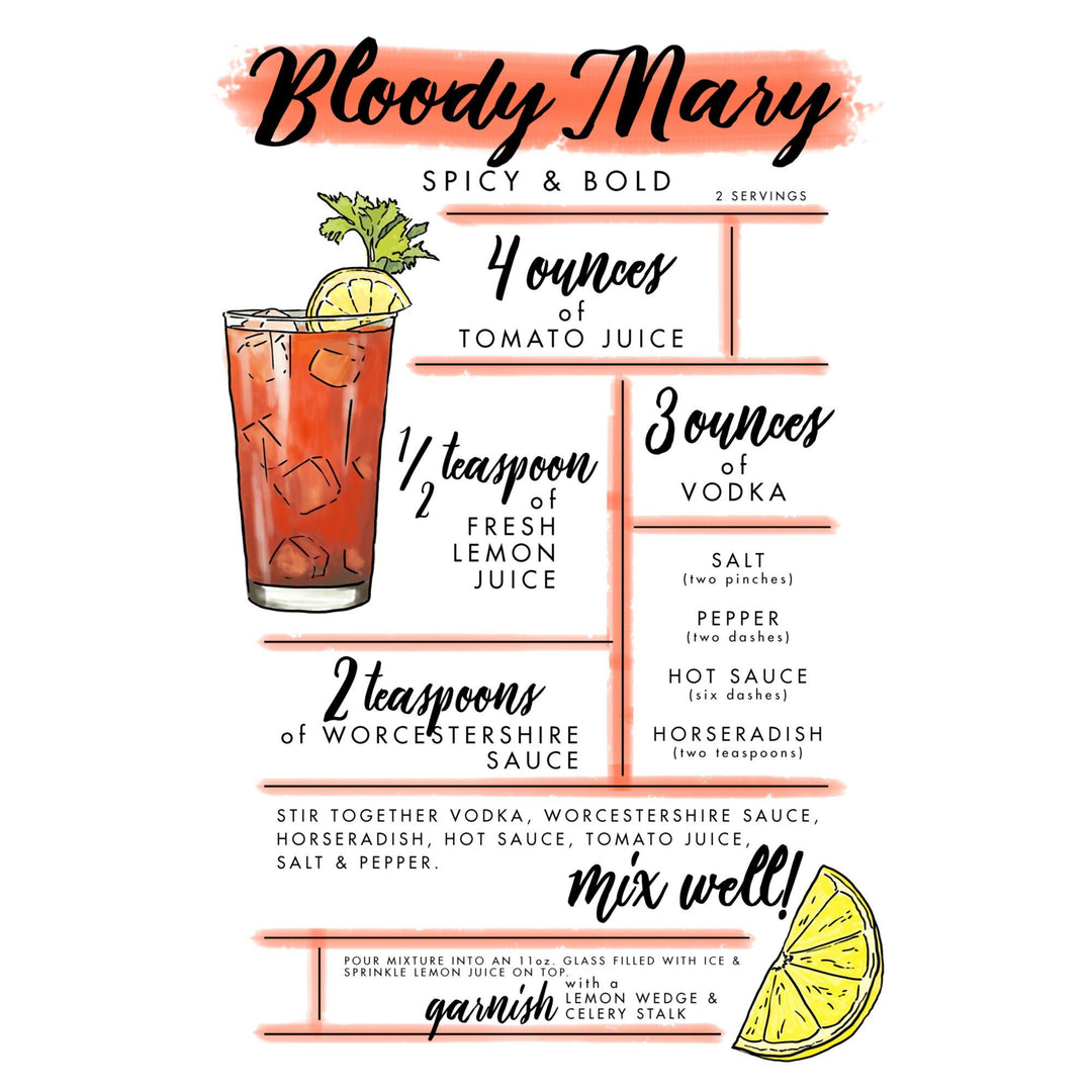 Bloody Mary, Cocktail Recipe, Lantern Press Artwork, Stretched Canvas - Lantern Press
