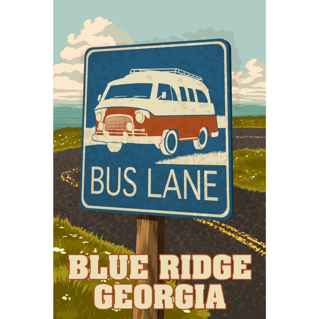 Blue Ridge, Georgia, Camper Van, Bus Lane Sign, Lantern Press Artwork - Lantern Press
