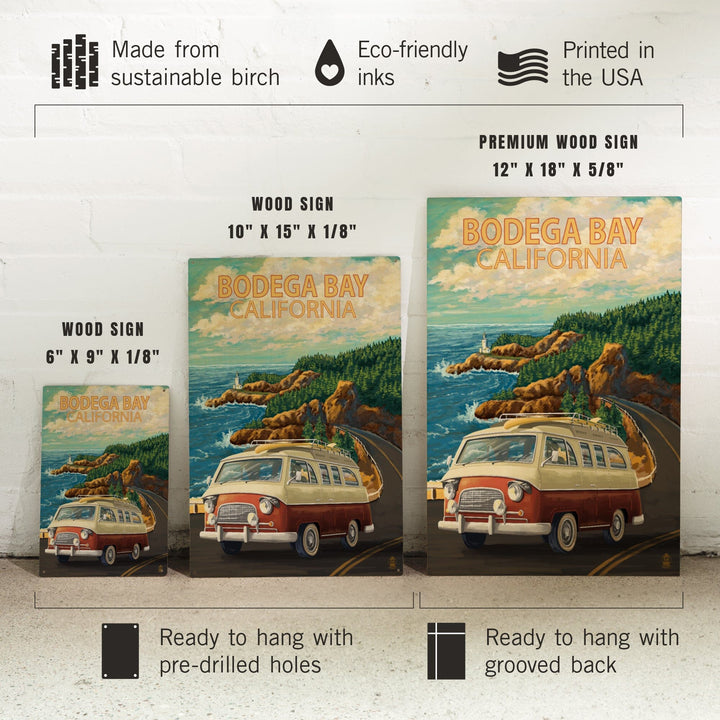 Bodega Bay, California, Camper Van, Lantern Press Artwork, Wood Signs and Postcards - Lantern Press