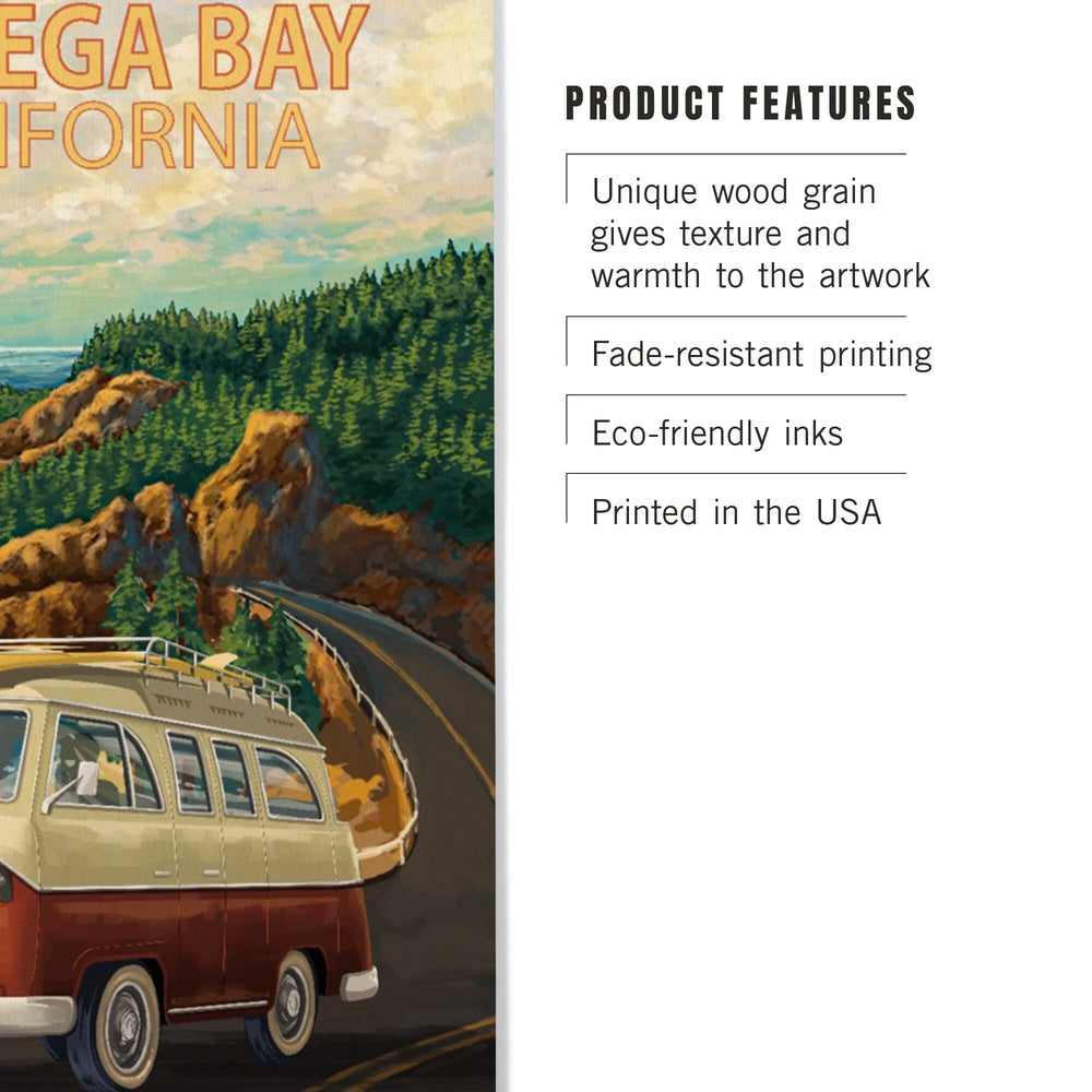 Bodega Bay, California, Camper Van, Lantern Press Artwork, Wood Signs and Postcards - Lantern Press
