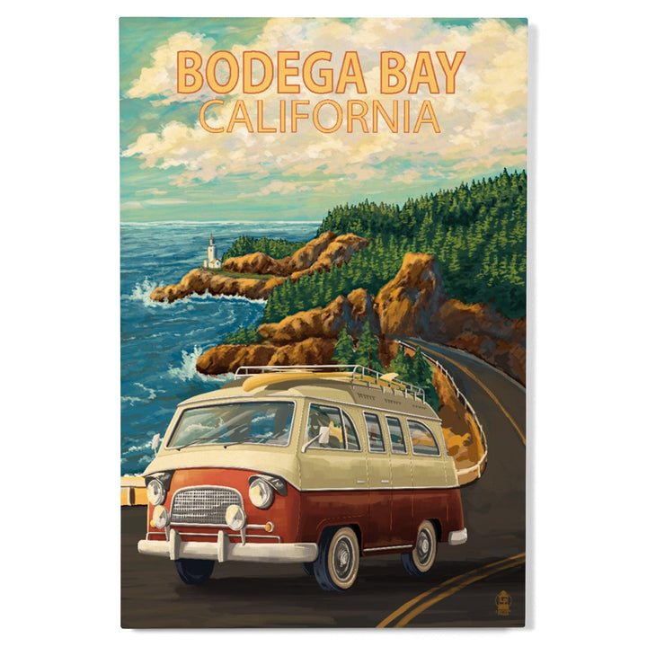 Bodega Bay, California, Camper Van, Lantern Press Artwork, Wood Signs and Postcards - Lantern Press