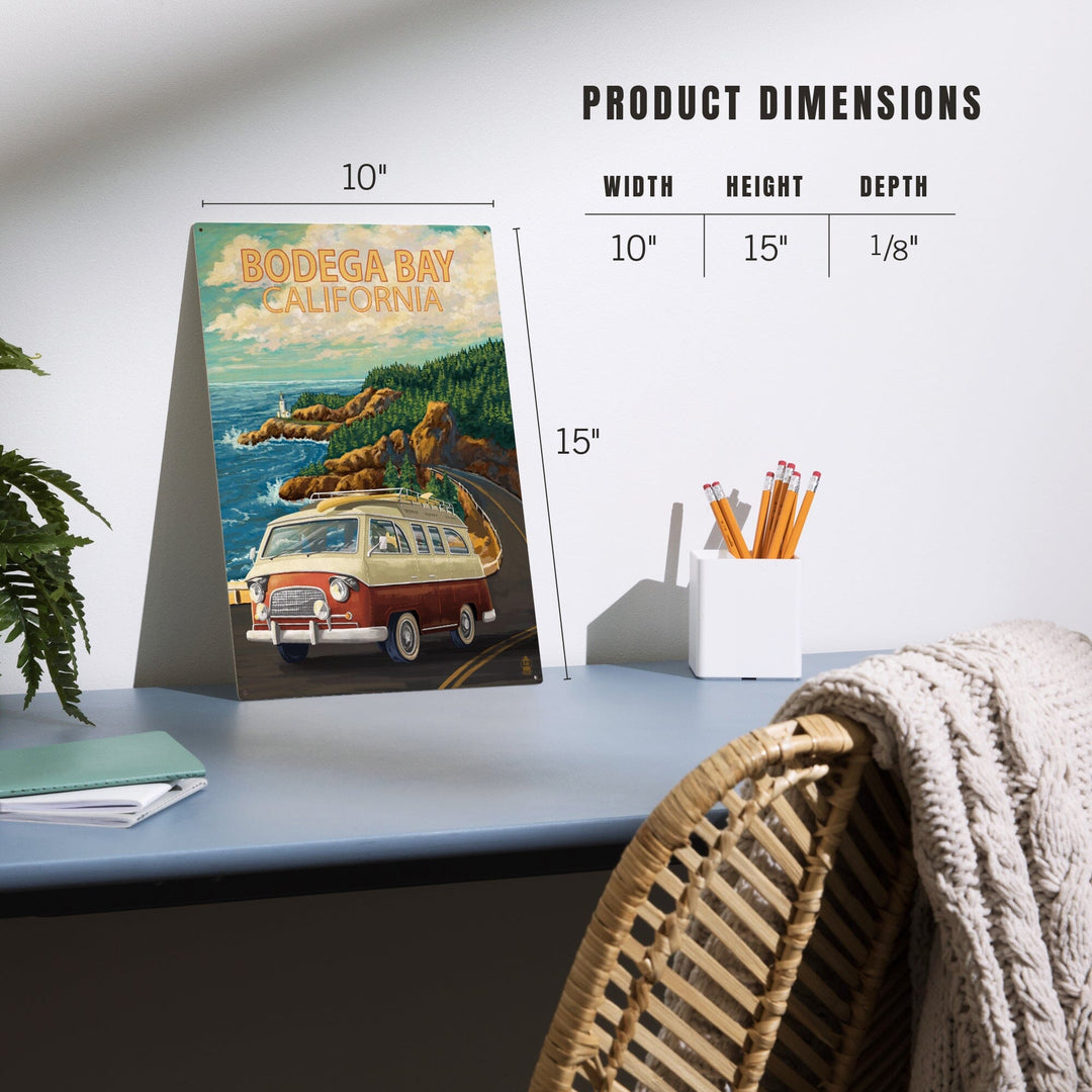 Bodega Bay, California, Camper Van, Lantern Press Artwork, Wood Signs and Postcards - Lantern Press