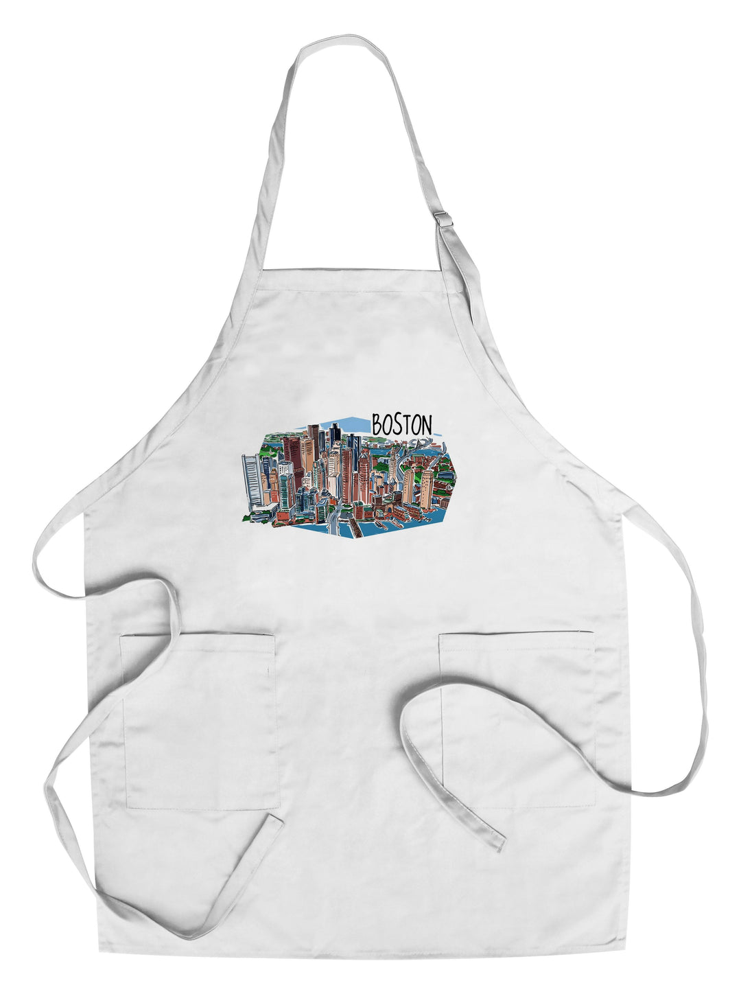 Boston, Massachusetts, Line Drawing, Contour, Organic Cotton Kitchen Tea Towels - Lantern Press