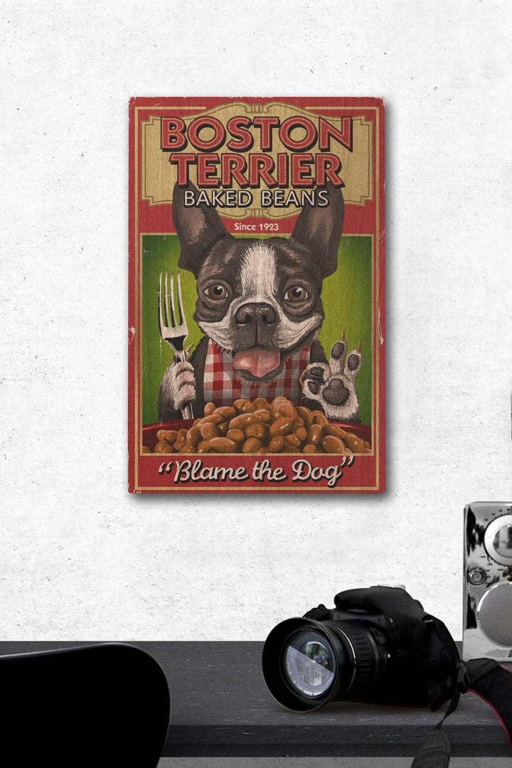 Boston Terrier, Retro Baked Beans Ad, Lantern Press Artwork, Wood Signs and Postcards - Lantern Press