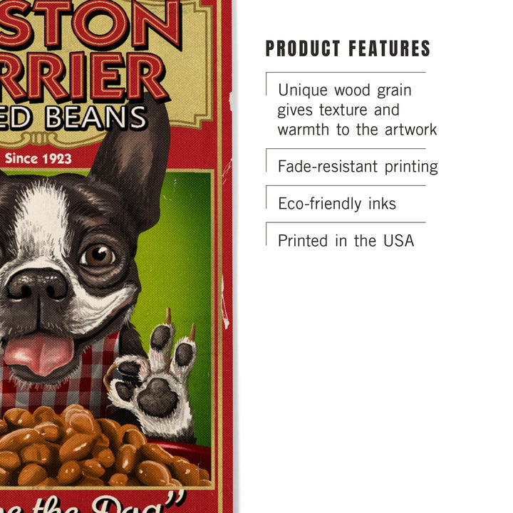 Boston Terrier, Retro Baked Beans Ad, Lantern Press Artwork, Wood Signs and Postcards - Lantern Press