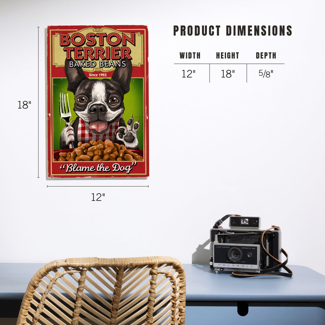 Boston Terrier, Retro Baked Beans Ad, Lantern Press Artwork, Wood Signs and Postcards - Lantern Press